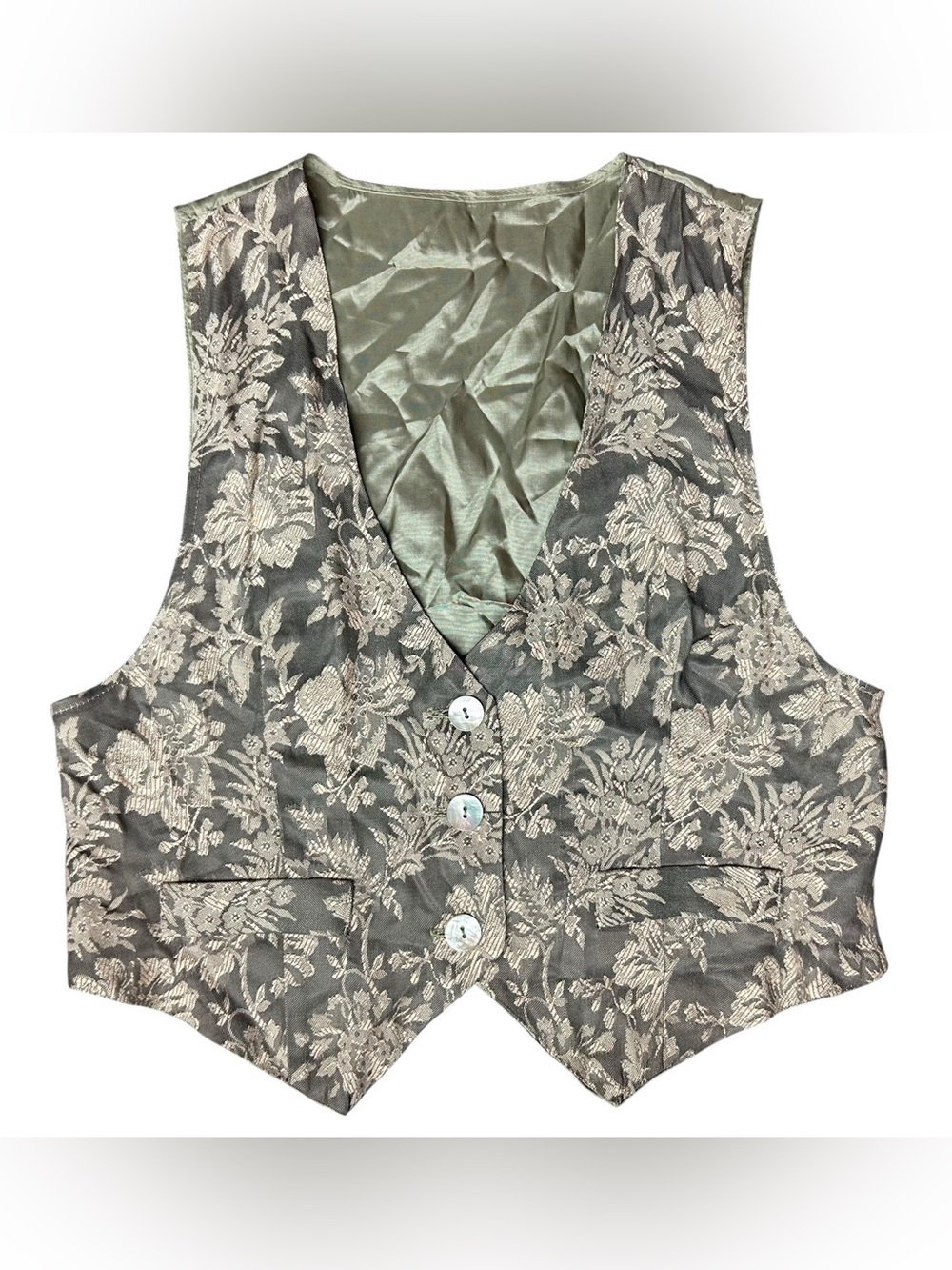 RJ Stevens Vest Womens One-Size Green VINTAGE Elegant Mother of Pearl Buttons
